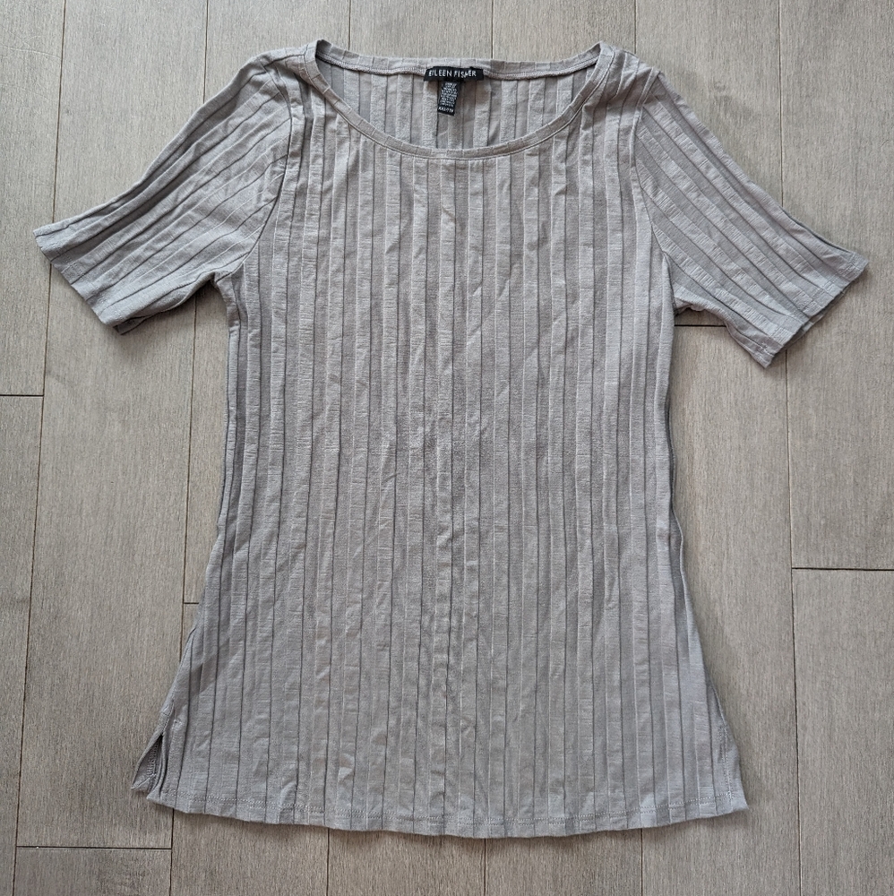 Eileen Fisher Gray ribbed knit shirt size XXS